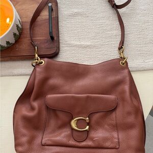 Coach Tan Leather Shoulder Bag with Gold Accents